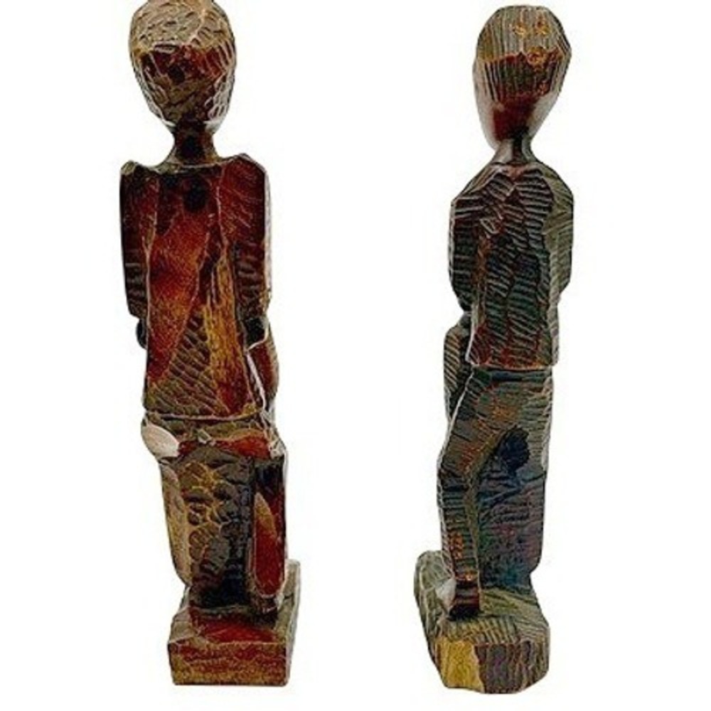Hand Carved Wood Drummer Figurine Set Tribal African Art Decor Men Drums - Picture 2 of 12